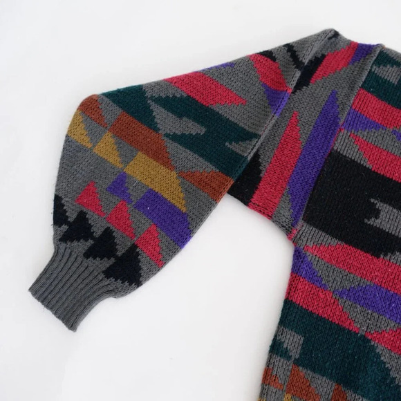 Vintage 90S White Oak Gray And Red Aztec Knit Crew Neck Sweater  XL - Picture 7 of 8